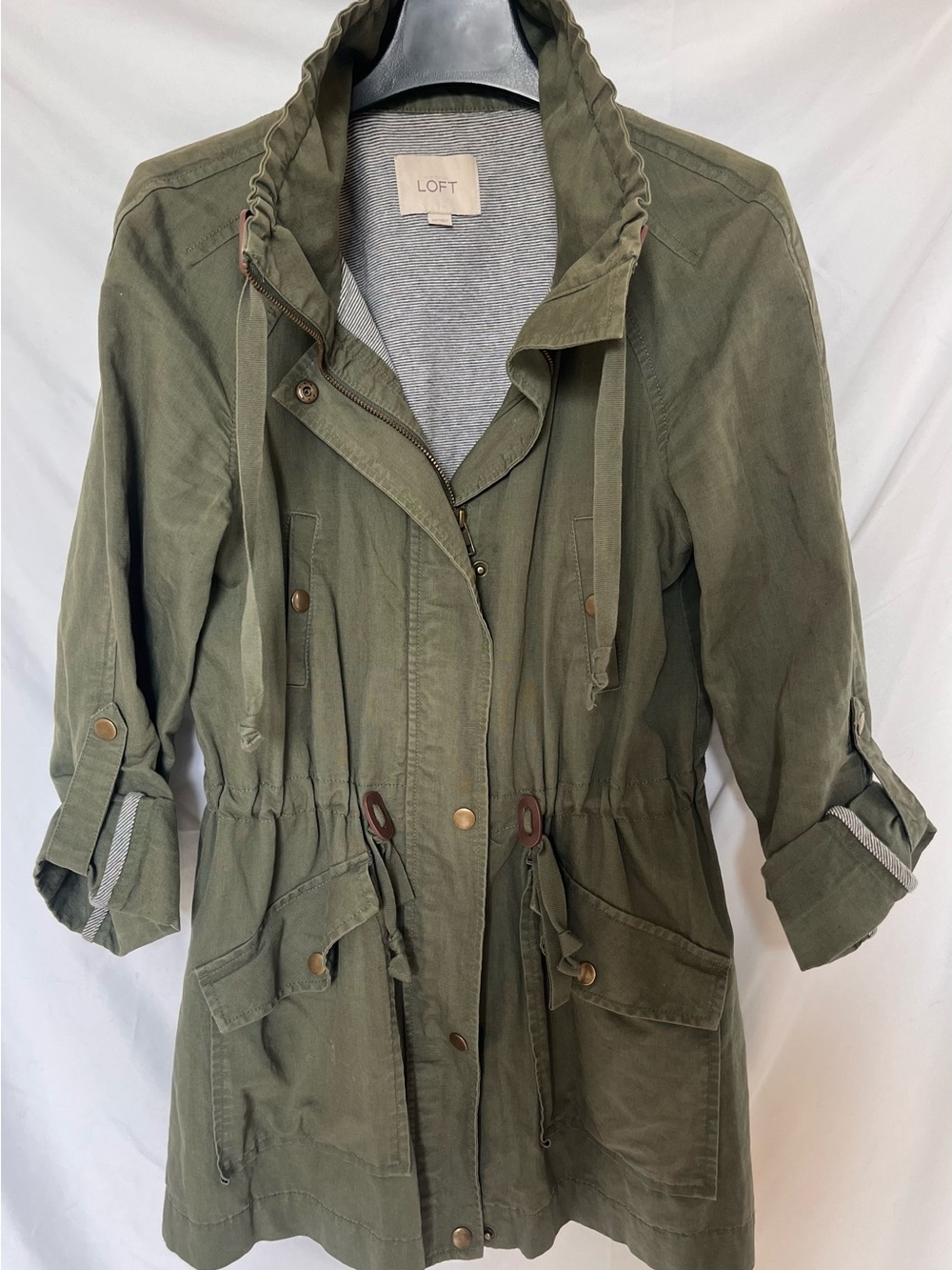 LOFT Olive Utility Jacket with Drawstring Waist